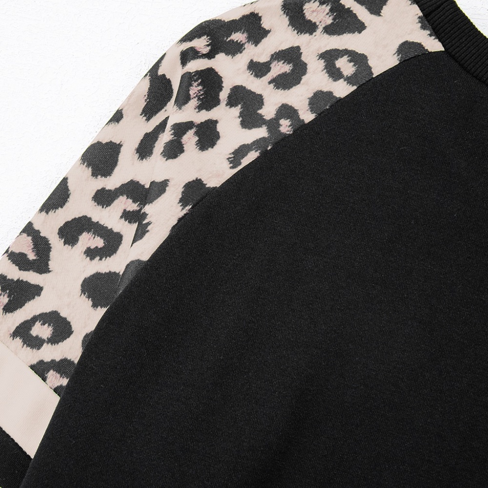 1 MEDIUM LEFT!!! Black Leopard Print Colorblock Raglan Sleeve Sweatshirt - Picture 10 of 14